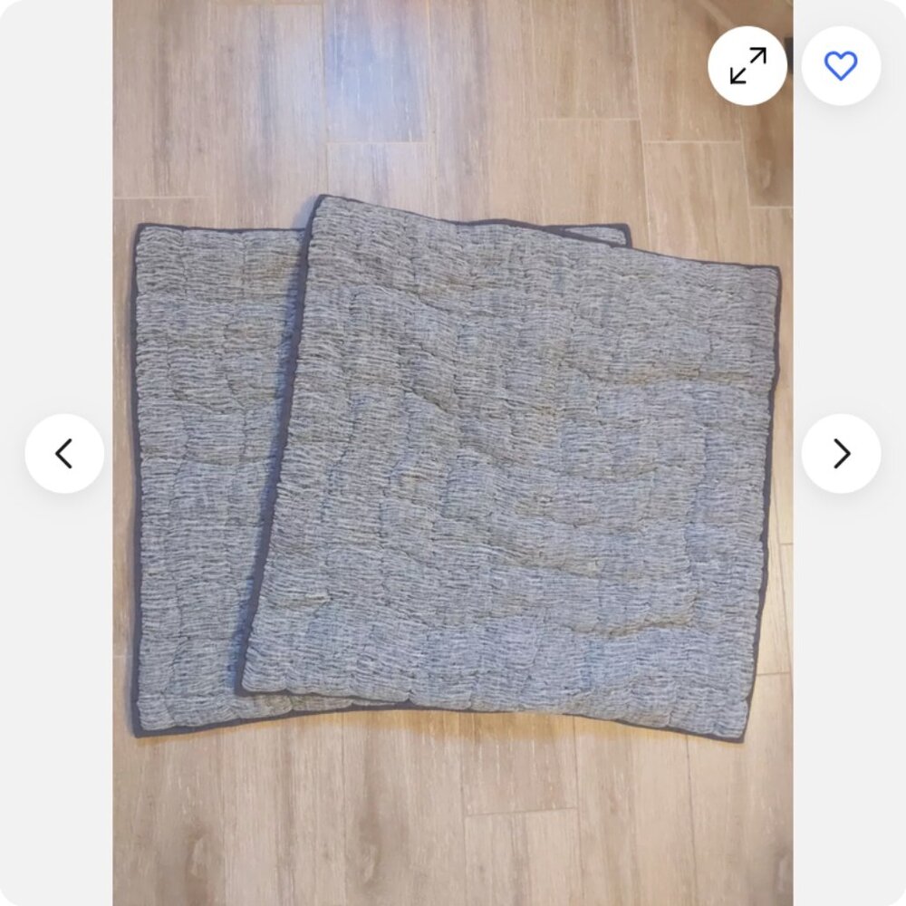 Pottery Barn Gray Cloud Handcrafted Linen Cotton Quilted Euro Shams set of two